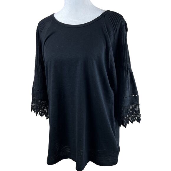 Eri Ali Pennbrooke Top M Crochet Lace Eyelet‎ Pleated Black Whimsygoth Romantic - Picture 1 of 13